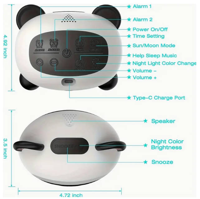 USB Rechargeable Sleep Training Alarm Clock with Sun & Moon Design
