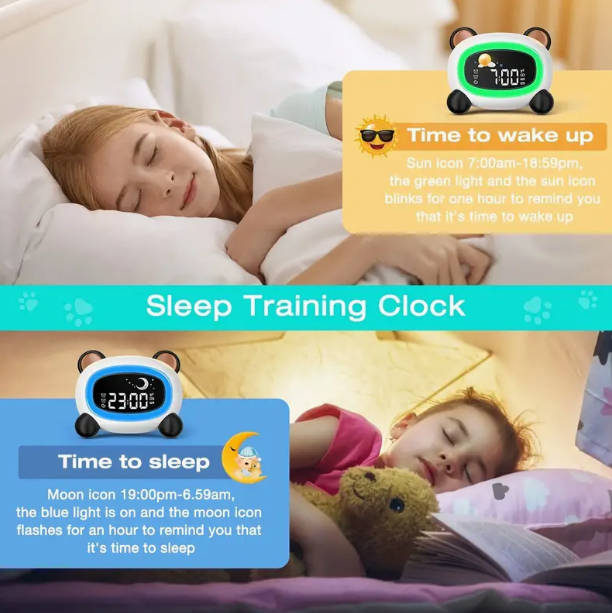 USB Rechargeable Sleep Training Alarm Clock with Sun & Moon Design