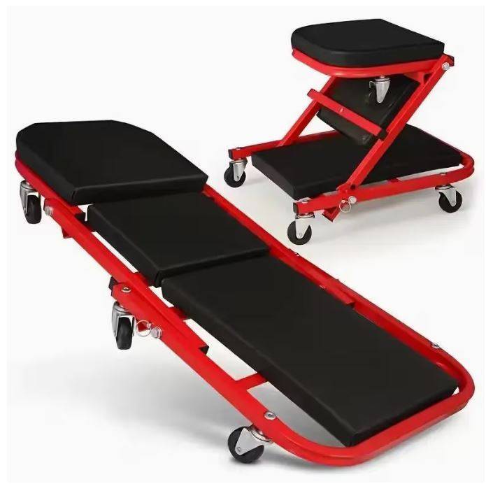 2-in-1 Z-Track Climbing Chair 36Inch Adjustable Rolling Garage Chair Heavy-Duty Creeper - Black