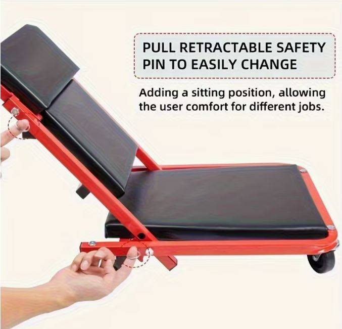 2-in-1 Z-Track Climbing Chair 36Inch Adjustable Rolling Garage Chair Heavy-Duty Creeper - Black