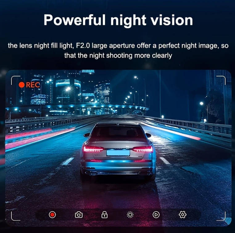 Dual Dash Cam Front 1080P + Cabin 720P, 170° Wide Angle, Night Vision, 24H Parking