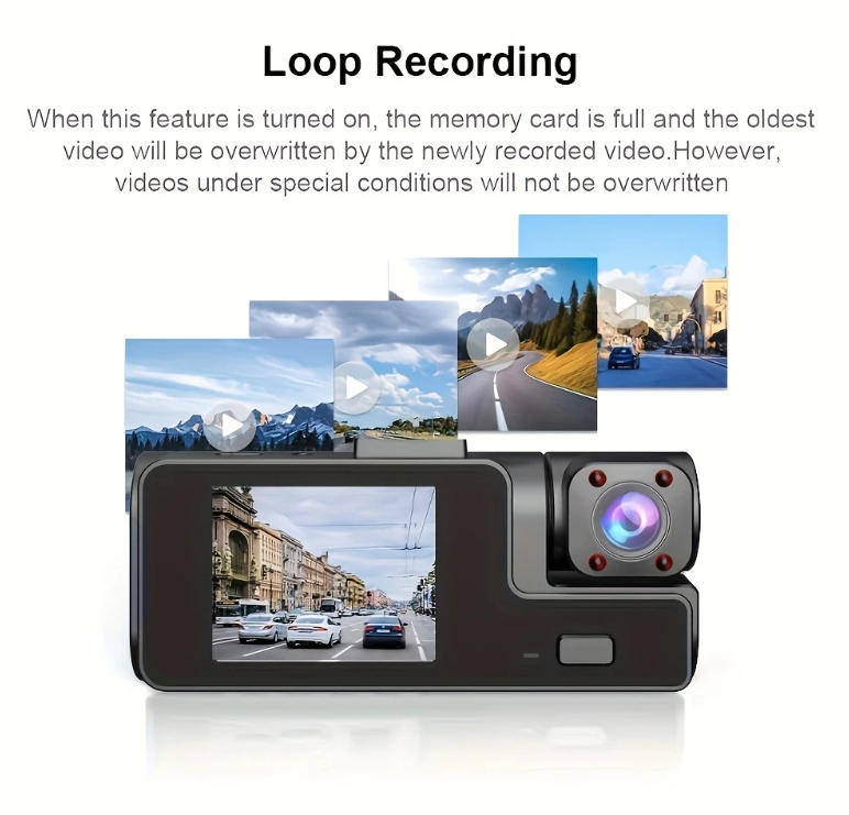 Dual Dash Cam Front 1080P + Cabin 720P, 170° Wide Angle, Night Vision, 24H Parking