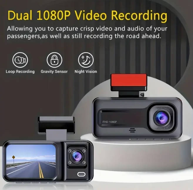 3-Lens Car DVR, HD 1080P Dash Cam, Video Recorder for Parking Surveillance  Infrared Night Vision