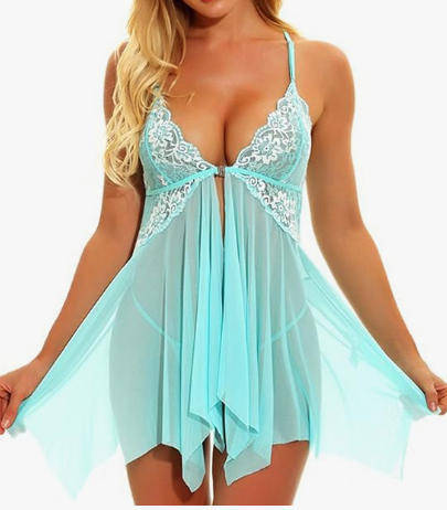 Plus Size Babydoll Lingerie Chemise and Thong Set Underwear
