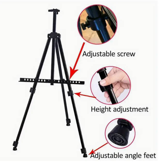 Foldable,Portable Painting Thickened Iron Easel, Adjustable Height with Carrybag