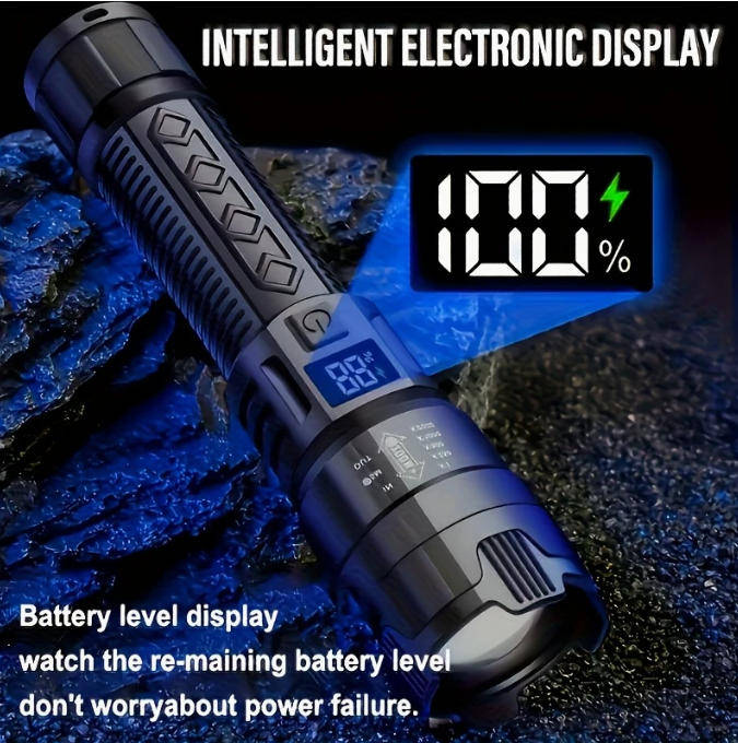 2 Pcs Rechargeable LED Flashlight, Portable with Telescopic Zoom and Power Indicator Light