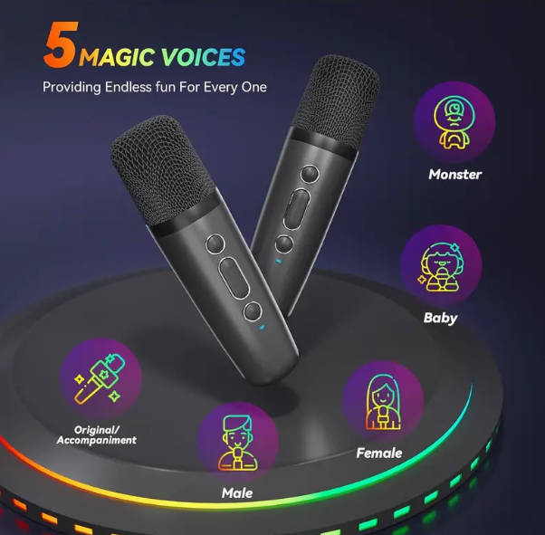 Youngsters's Mini Karaoke Machine, with 2 Wireless Microphones - Black