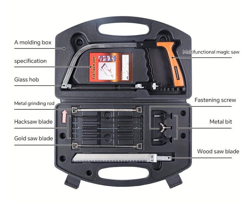 8-in-1 Multi-Purpose DIY Hand Saw Kit with Blades - Steel for Metal, Wood & Glass Cutting