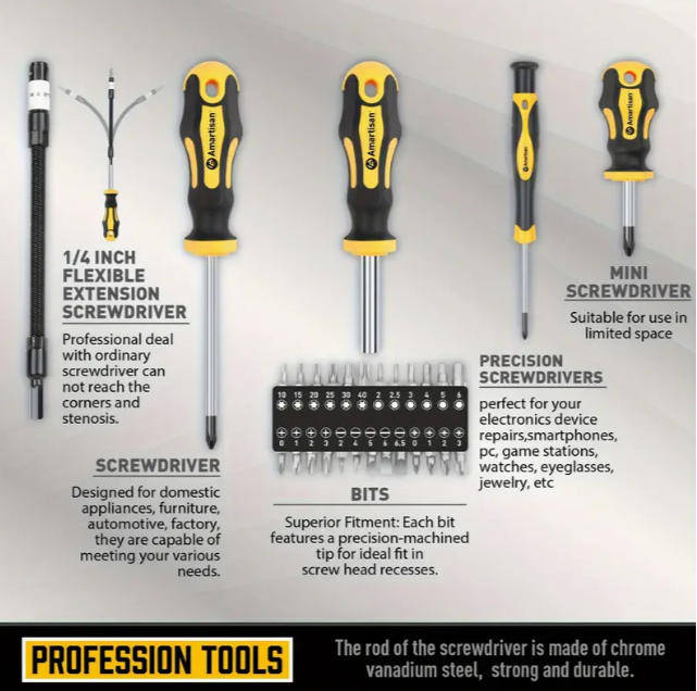 43pcs Magnetic Screwdriver Set Includes Slotted, Phillips, Hex, Torx, And Precision Screwdriver Sets