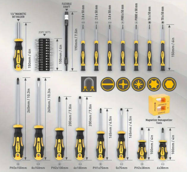 43pcs Magnetic Screwdriver Set Includes Slotted, Phillips, Hex, Torx, And Precision Screwdriver Sets