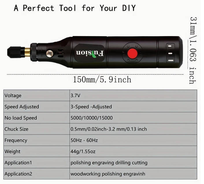 Compact Cordless Rotary Tool Kit - 3.7V, USB Rechargeable with 500mAh Lithium Battery, 3 Speeds