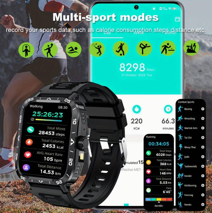 Smart Watch (Answer/Call) Outdoor Sports Watch LED Altimeter Barometer 100+Sports Mode