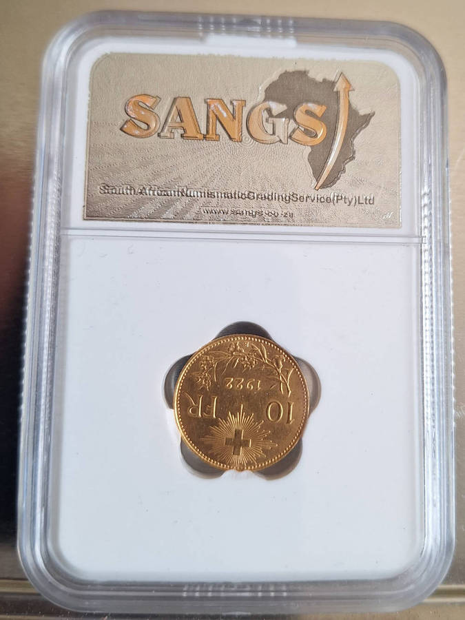 GOLD COIN SWITZERLAND 1922 10 FRANCS