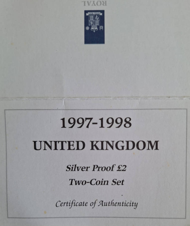 SILVER GREAT BRITAIN 1997-1998 £2 PROOF TWO COIN PROOF SET