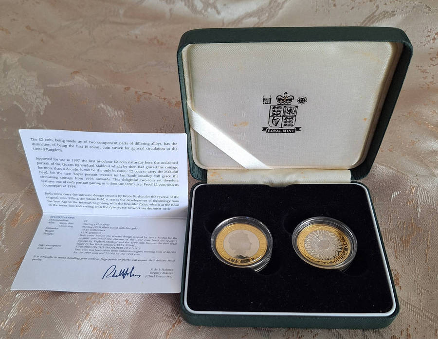 SILVER GREAT BRITAIN 1997-1998 £2 PROOF TWO COIN PROOF SET