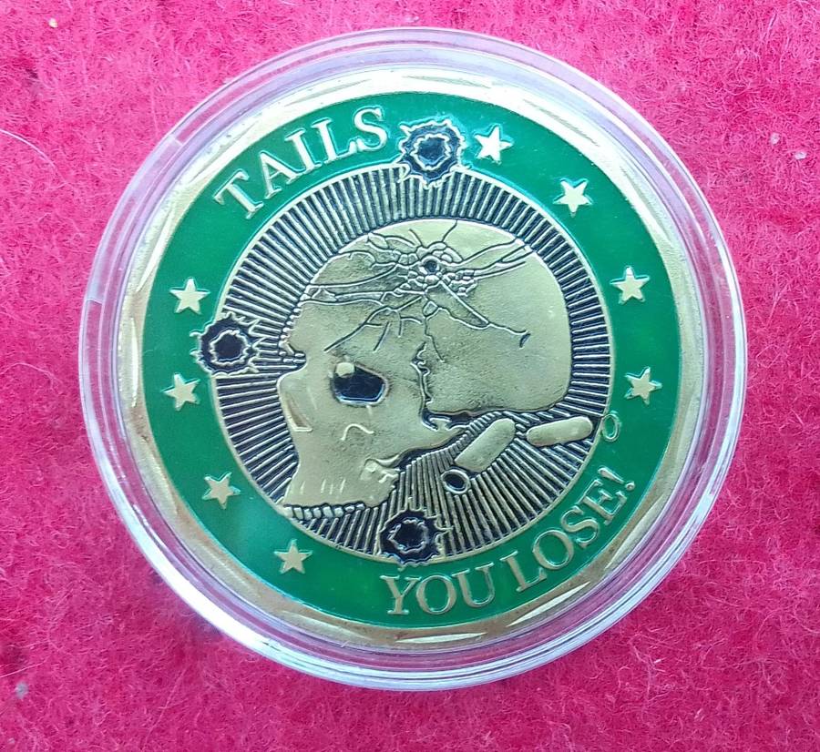 Military Challenge coin ( Green & gold Skull )