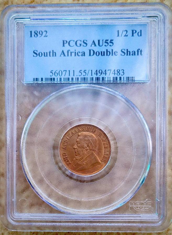 1892 Paul Kruger Gold 1/2 Pond AU55
