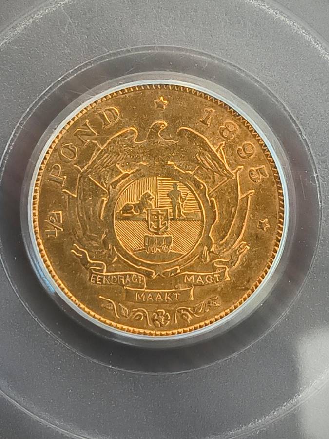 1895 Paul Kruger Gold Halfpond AU53 Graded Single Shaft