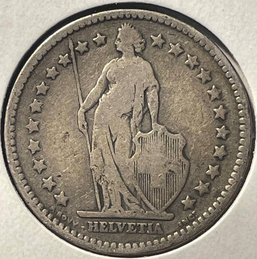 1886 Switzerland silver 2 francs coin