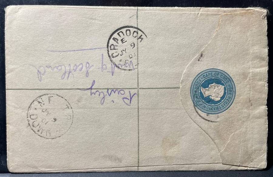 CAPE COLONY QV REG. COVER 1901 N.E. T.P.O. - DE AAR TO CRADOCK