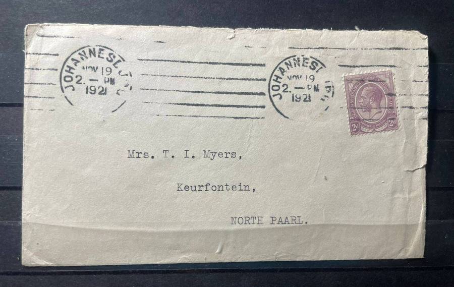 SA - 1921 - JOHANNESBURG COVER WITH SLOGAN CANCEL 6 HORIZONTAL LINES