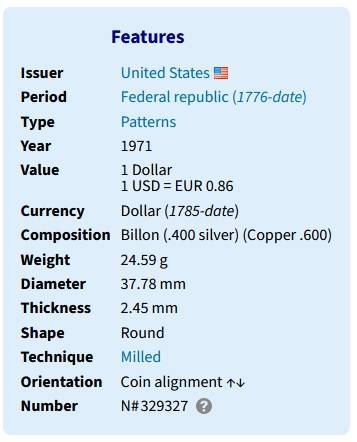 USA 1971 UNC MINT EISENHOWER 40% SILVER DOLLAR WITH PRESENTATION PACK