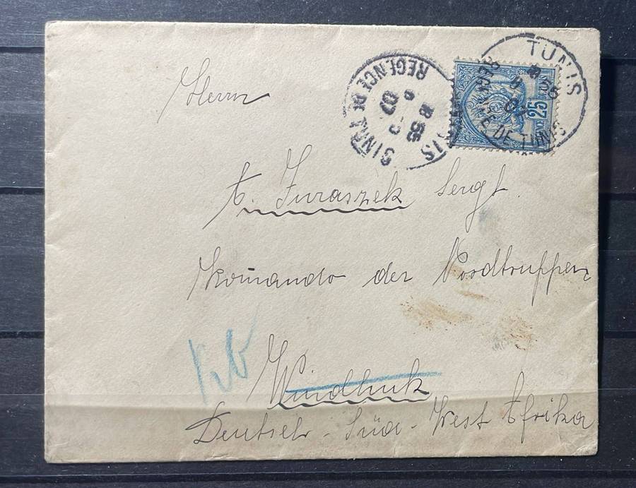 GSWA - 1907 NOODTRUPPEN COVER FROM TUNIS TO KARIBIB GSWA