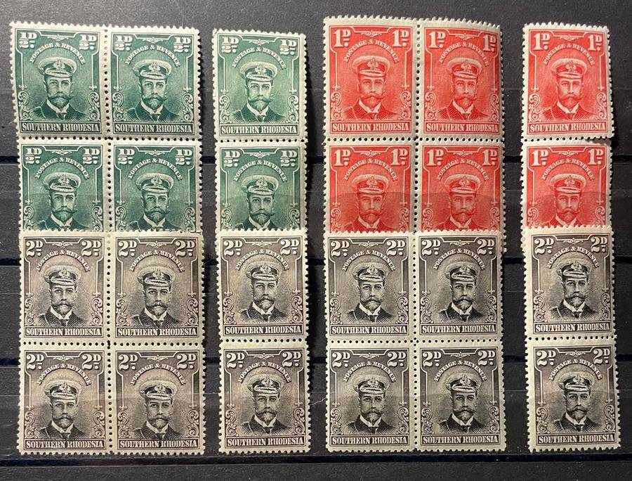 SOUTHERN RHODESIA - 1924 KGV BLOCKS AND PAIRS - MNH & MM PART 1