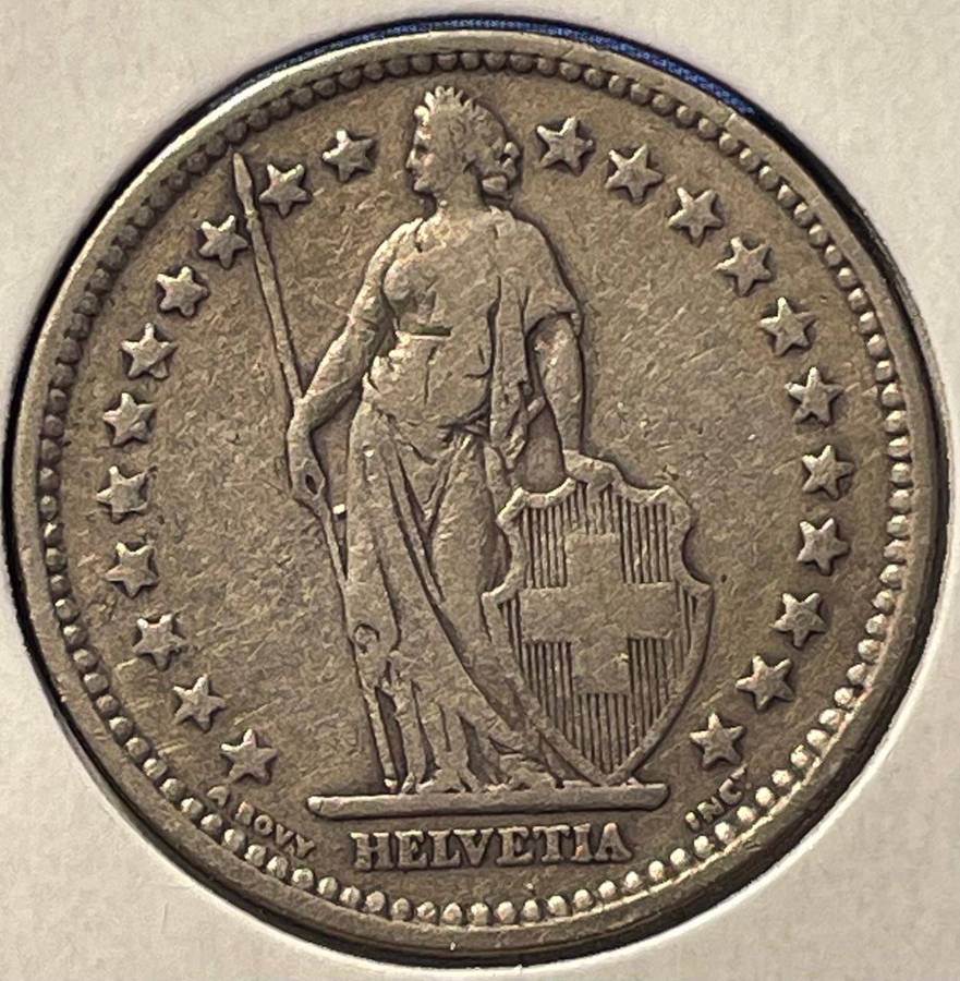 1910 Switzerland Bern (B) silver 2 francs coin