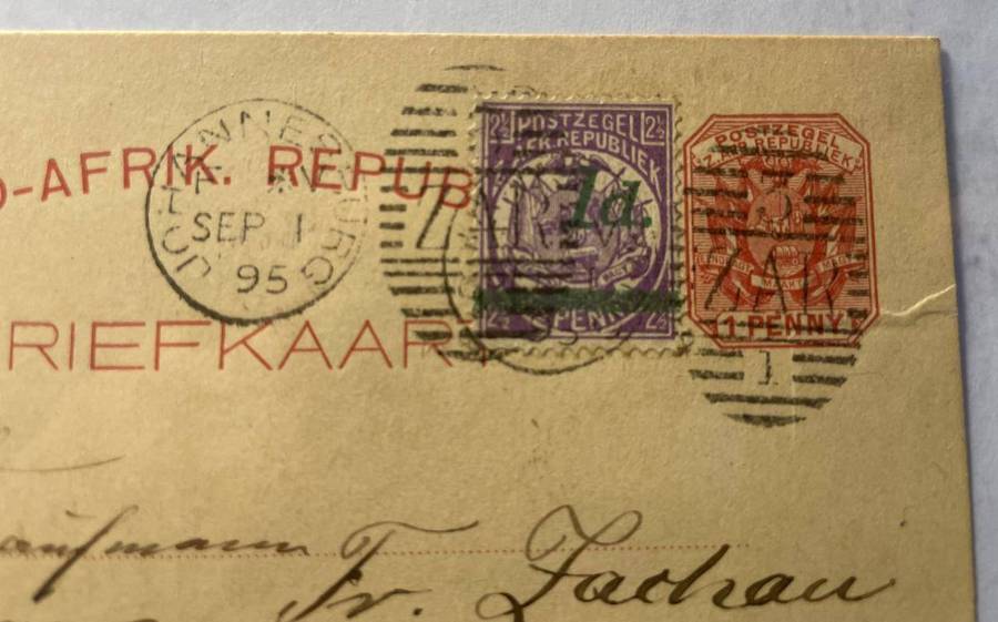 ZAR - 1895 DUPLEX HAND CANCELLER ON PC TO GERMANY [JHB 1/10/1895] 3/ZAR/1