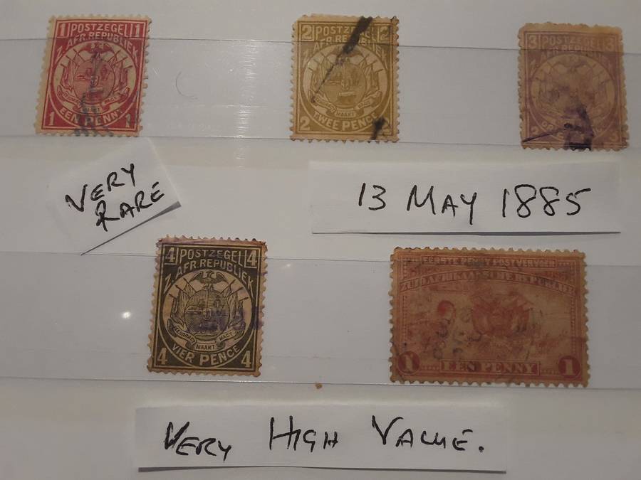 1885 ZAR Stamps with ZAR flags. Great Gift. In Mini Stamp Album. A6. RARE+High Value R10000. Ref 7