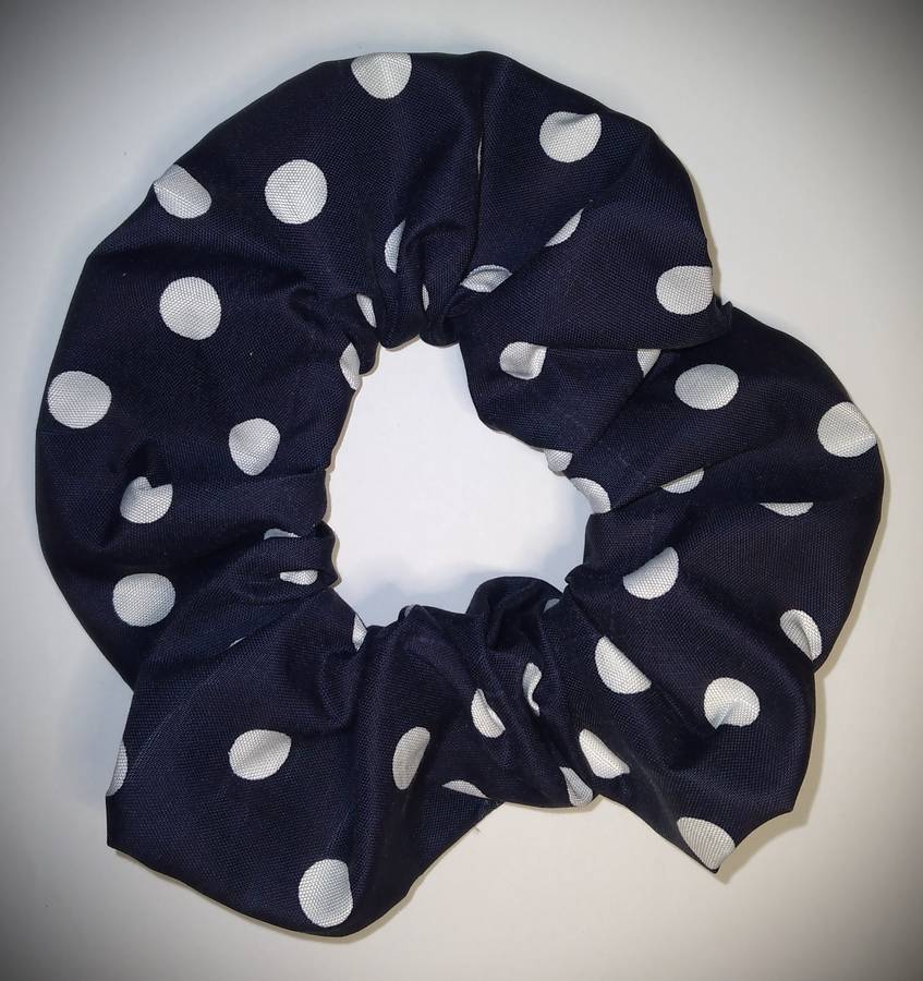 Hair Scrunchies - Navy Blue Polkadot (Handmade)