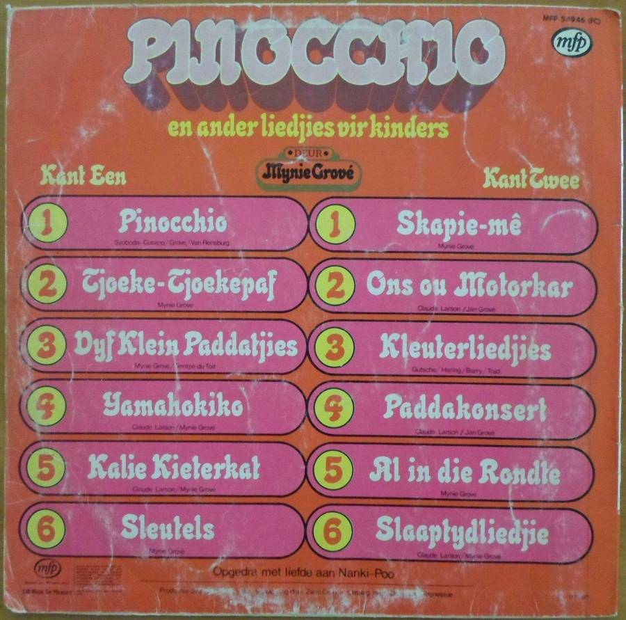 Mynie Grové - Pinocchio en Ander Liedjies vir Kinders