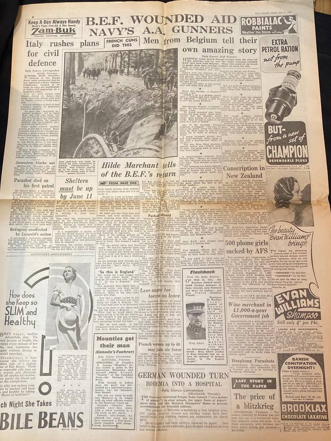 DAILY EXPRESS FRIDAY 31 MAY 1940 COVER NEWSPAPER