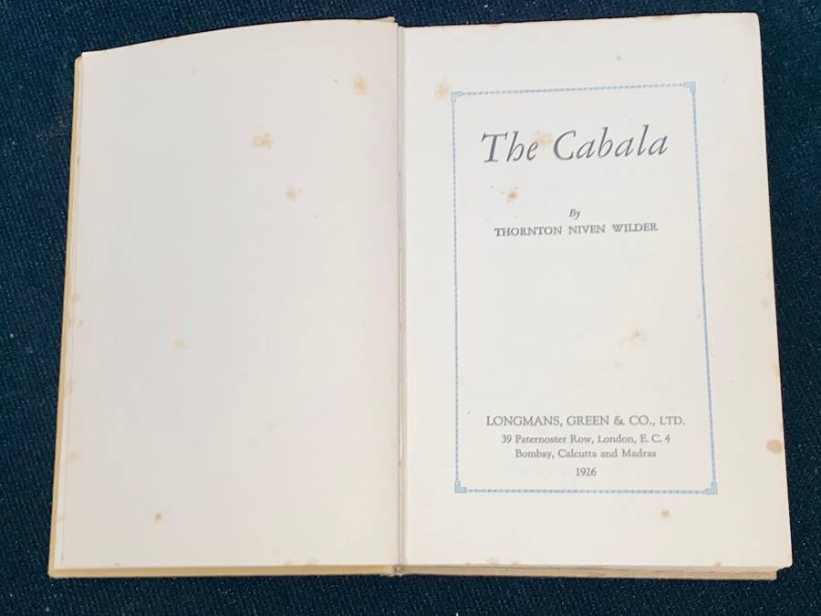 THE CABALA BY THORNTON NIVEN WILDER 1926