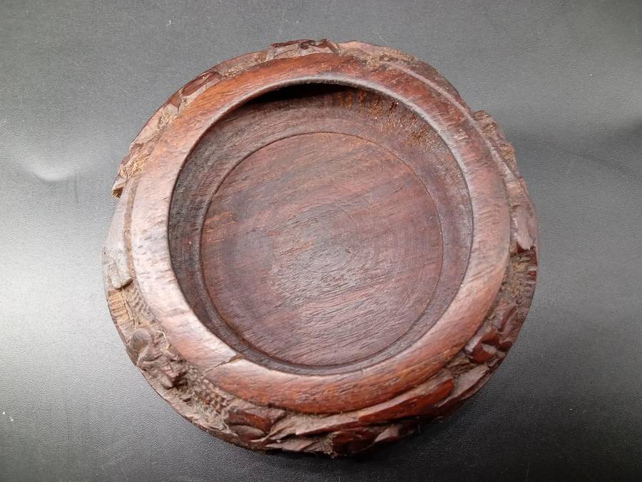 Vintage! Indian - Hand Carved - Wooden - Floral design - Small - Trinket Bowl
