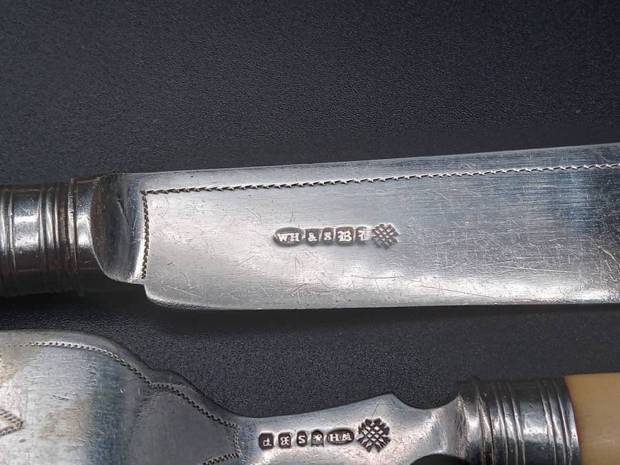 Antique! England - William Hutton & Sons - Early 1900 - Bone Handle  - Set of 6 Knives and 4+2 Forks