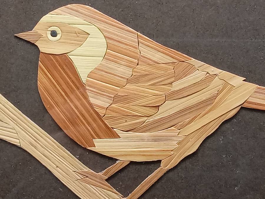Vintage! Framed -Straw Art- Robin On A Branch