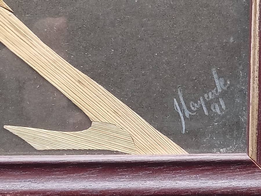 Vintage! Framed -Straw Art- Robin On A Branch