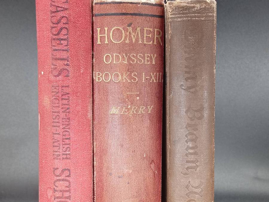 Selection of Antique Foreign Language Books Including Latin - English Dictionary