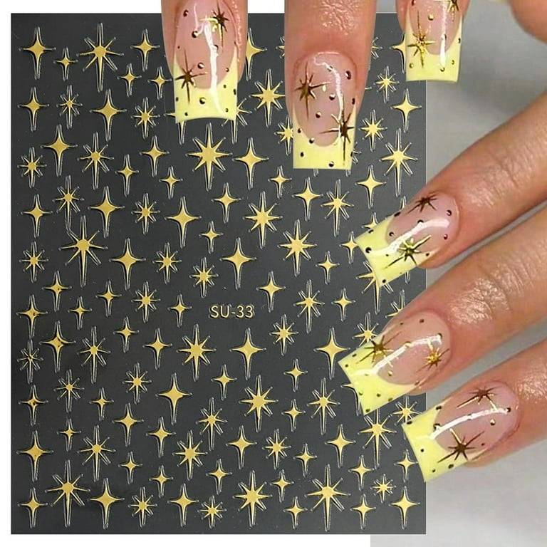 4 Sheets Starlight Star Nail Stickers 3D Glitter Shiny Purple Gold Silver Laser Stars Nail Art