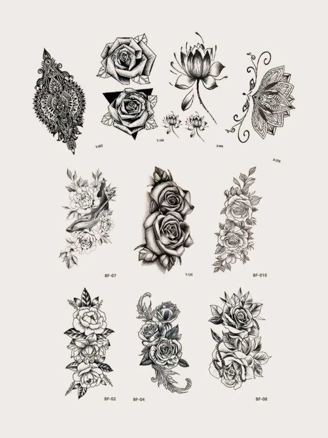 10pcs Sticker Waterproof Temporary Sketch Flower Simple Flower Sternum Stick Temporary Tattoo Stick