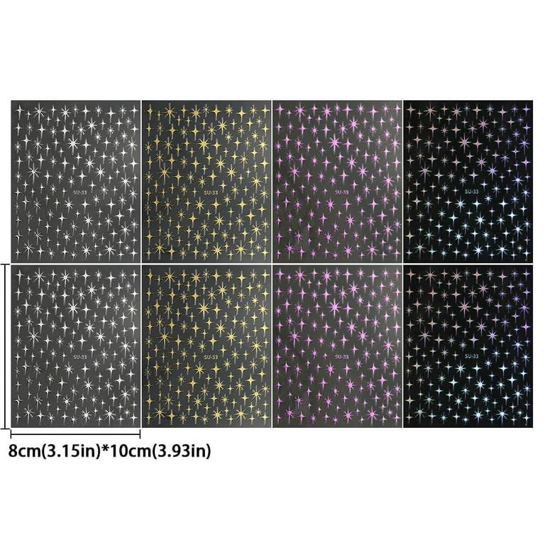 4 Sheets Starlight Star Nail Stickers 3D Glitter Shiny Purple Gold Silver Laser Stars Nail Art