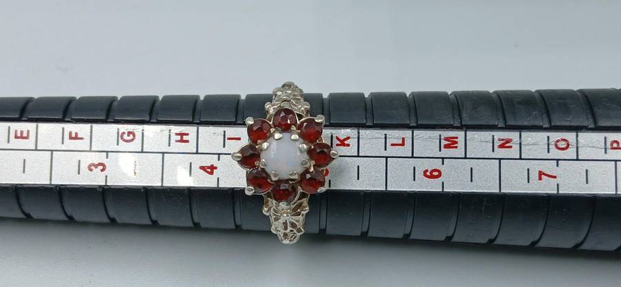 Vintage Opal and Garnet Sterling Silver Ring