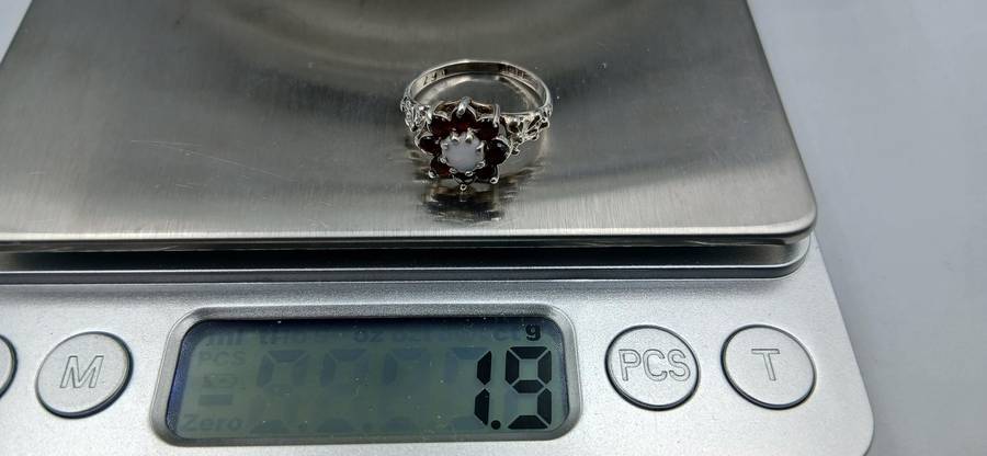 Vintage Opal and Garnet Sterling Silver Ring