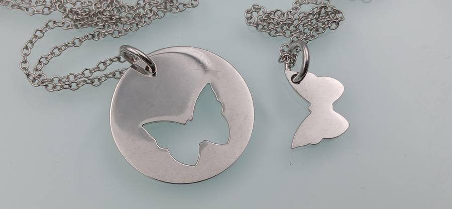 Mother Daughter Sterling Silver Set Necklaces