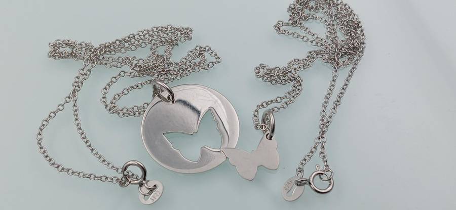 Mother Daughter Sterling Silver Set Necklaces