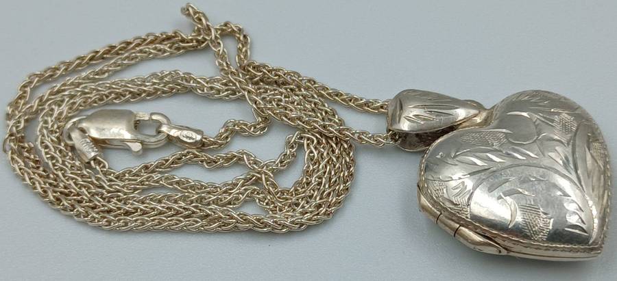 Sterling Silver Heart Locket Pendant Necklace