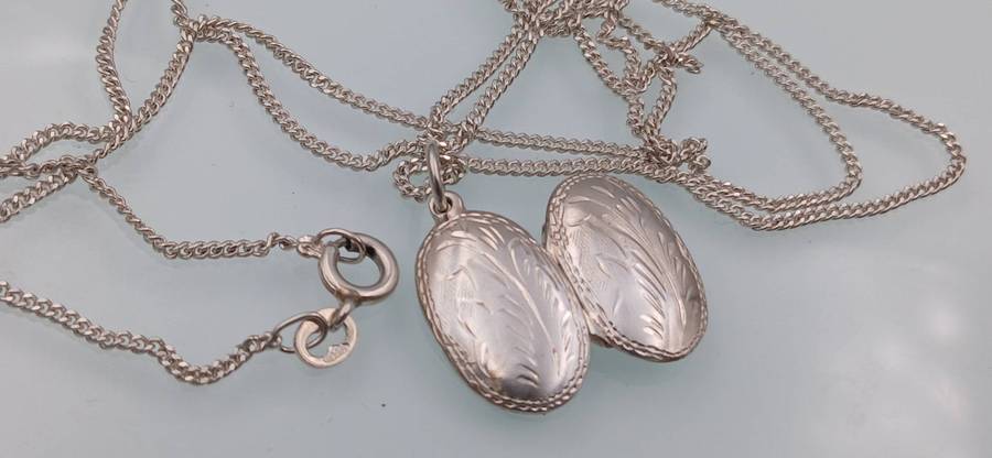 Sterling Silver Oval Locket Pendant Necklace