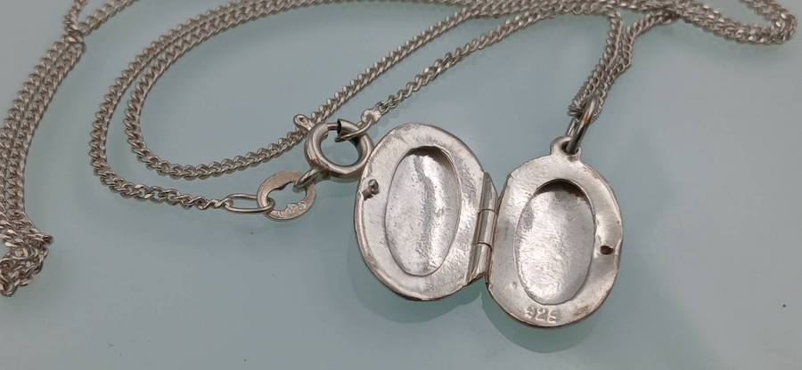 Sterling Silver Oval Locket Pendant Necklace
